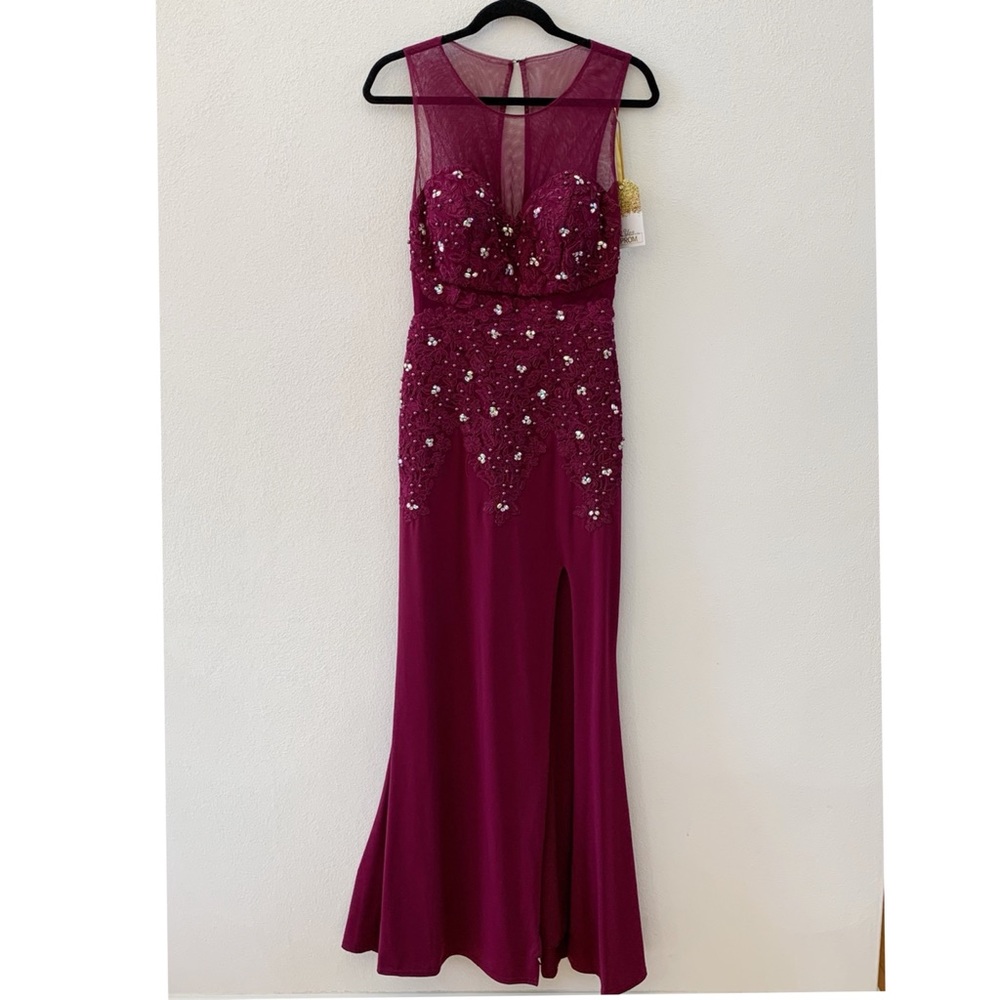 Dark Purple Embellished Prom Dress with Slit